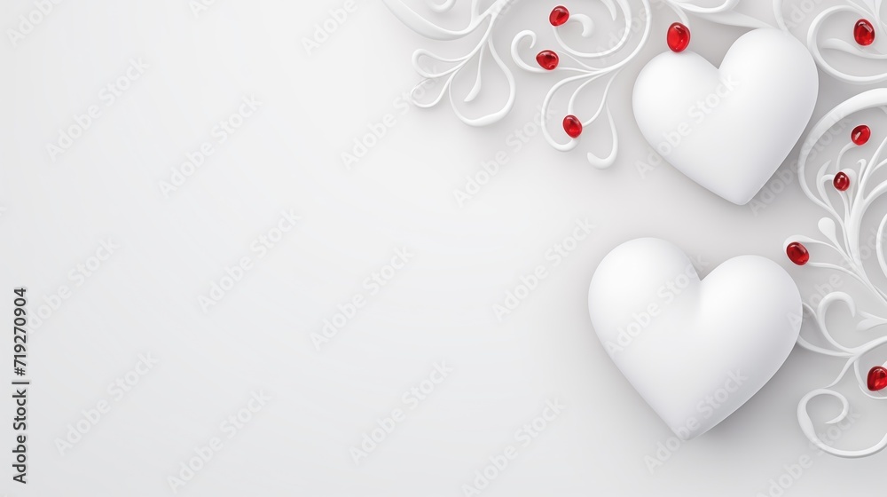 white heart with red petals, valentine day, love, wedding banner