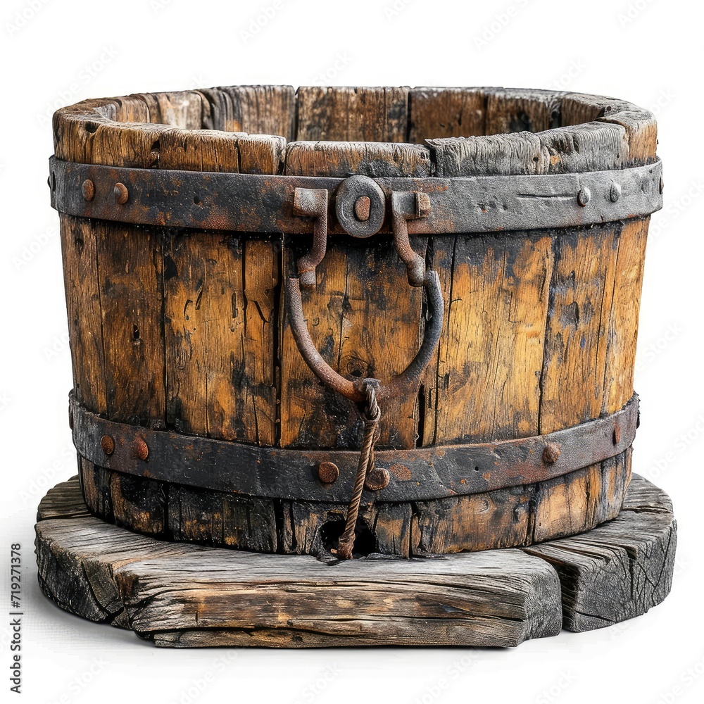 Fototapeta premium Old Water Well Pulley Bucket Isolated, 3d illustration