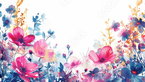 floral border and white background Generative AI