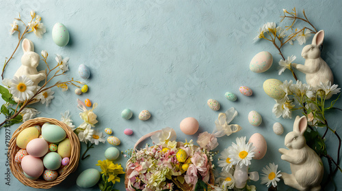 Easter, Christian, Multicolored, Easter Egg, Empty wooden table background - easter spring theme, celebration of religious holidays, made with Generative AI