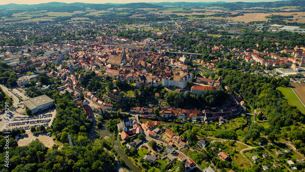 Aerial view around the old town Bautzen in Germany on a cloudy day in summer