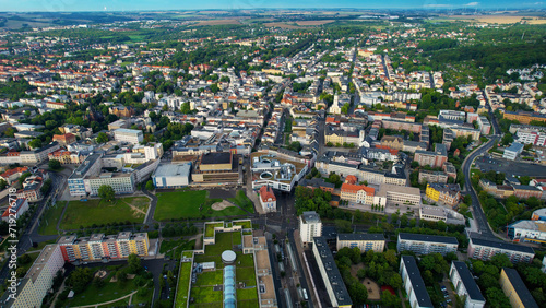 Aerial view around the old town Gera in Germany on a cloudy day in summer