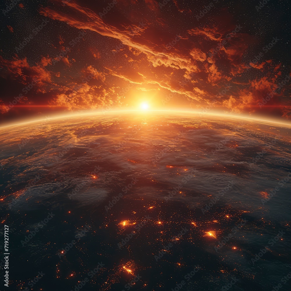 Sunset Above Lithuania Space On Planet, 3d  illustration
