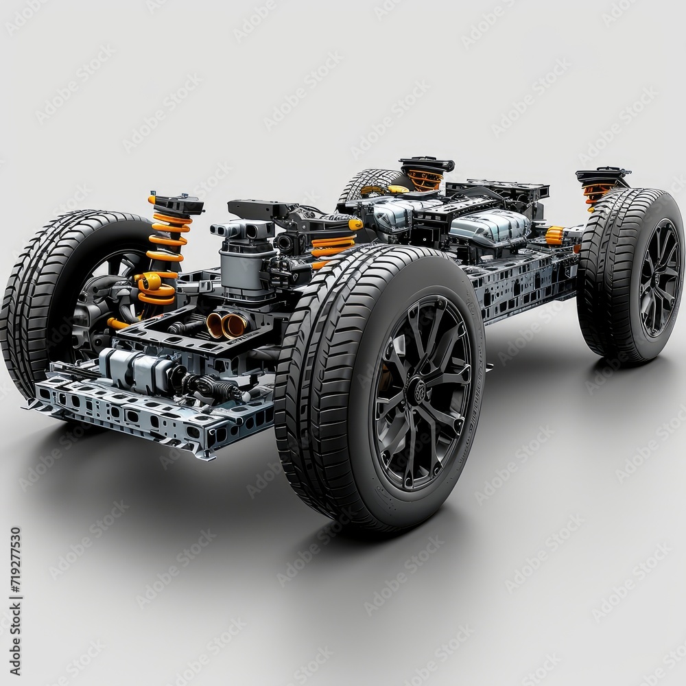 Technical Drawing Electric Car Equipped Wheel, 3d illustration Technical Drawing Electric Car Equipped Wheel, 3d illustration