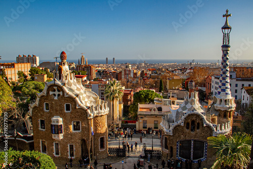 Gaudi architecture in Park Güell, Barcelona