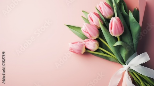 beautiful pink tulips on pink background. Neural network AI generated art