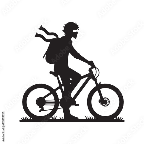 Fototapeta Naklejka Na Ścianę i Meble -  Speed and Grace: Person Riding Bike Silhouettes Showcasing the Dynamic Blend of Speed and Elegance - Riding Bike Illustration - Bike Riding Vector - Rider Silhouette
