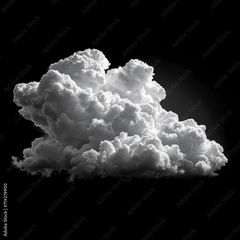 White Clouds Isolated On Black Background, 3d  illustration