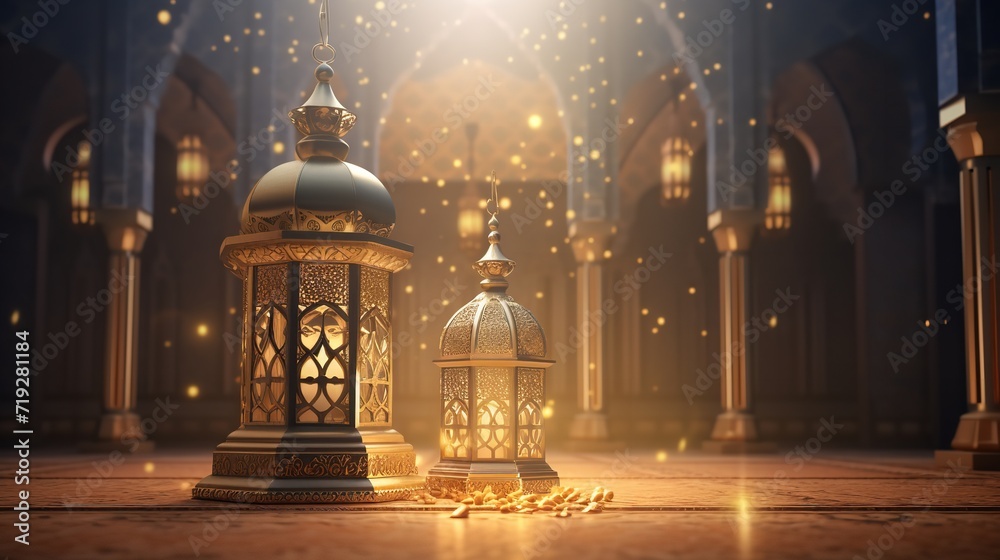 Ramadan kareem greeting background islamic 3d illustration