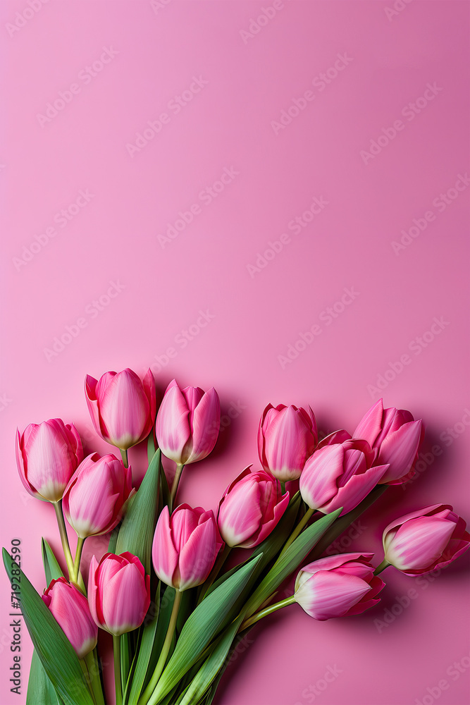 Beautiful spring flowers tulips on a pink background close-up. Beautiful spring flowers tulips on a pink background close-up.