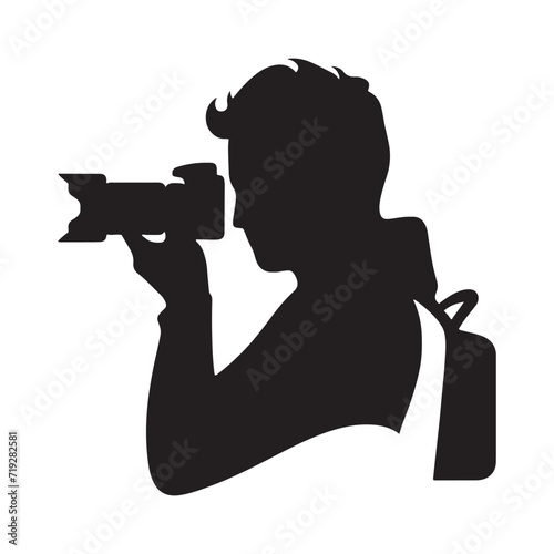 Shutter Symphony: Photographer Silhouette Series Dancing in the Rhythm of Visual Creativity - Photographer Illustration - Photographer Vector - Person Holding Camera Silhouette
