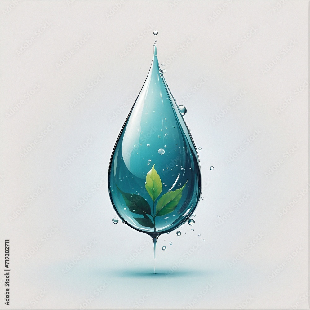Fototapeta premium Water protection logo design, water drop with leaf