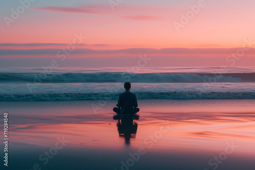 silhouette of a person on a sunset meditating