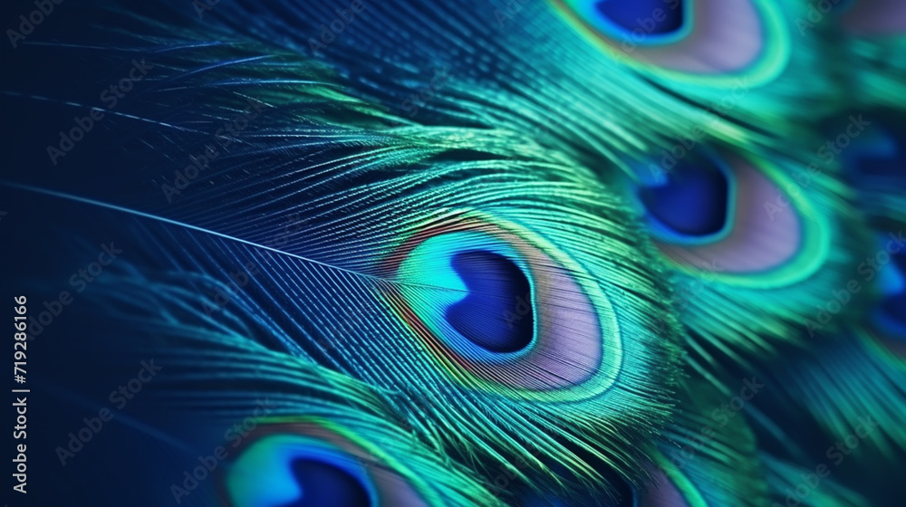 Obraz premium Blue peacock feathers in closeup