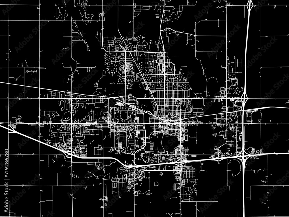 Vector road map of the city of Ames  Iowa in the United States of America with white roads on a black background.