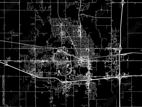 Vector road map of the city of Ames Iowa in the United States of America with white roads on a black background.