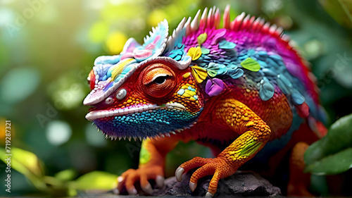 Colorful chameleon in nature. Ai Generative 
