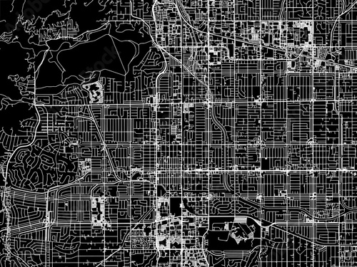 Vector road map of the city of Canoga Park  California in the United States of America with white roads on a black background. photo