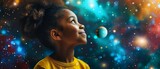A Joyful Student Daydreams During An Astronomy Lesson, Embracing Imagination And Knowledge. Сoncept Astronomy Lessons, Daydreaming, Embracing Imagination, Knowledge, Joyful Student