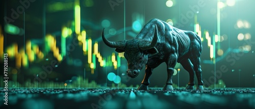 A Graph On A Green Background Depicts A Bullish Stock Market Trend. Сoncept Stock Market Trends, Bullish Market, Graphs And Charts, Green Background, Financial Growth