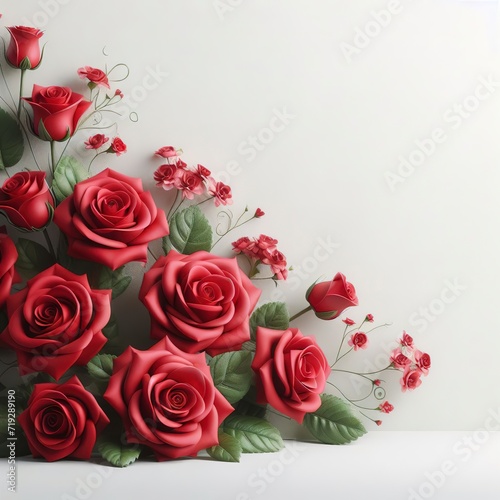 Red Roses on white background and wallpaper copy space use for valentine s day concept