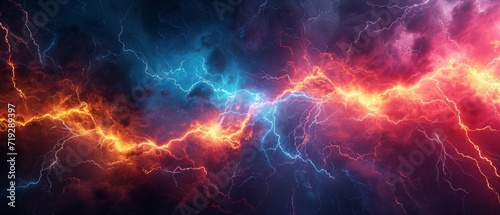 A Vibrant 3D Rendering Of A Lightning Strike In Vivid Colors. Сoncept Lightning Strike 3D Rendering, Vivid Colors, Electrifying Energy
