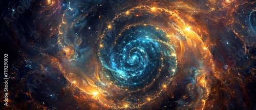 An Artistic Depiction Of Space With A Golden Spiral, Blending Astrology And Astronomy. Сoncept Celestial Fusion, Astral Harmony, Golden Spiral Cosmos, Astrological Galaxy, Artistic Stellar Symphony