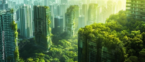 Urban Landscape Transformed: A Futuristic Fusion Of Skyscrapers And Lush Greenery. Сoncept Exploring Wildlife: Up Close With Exotic Animals, Capturing Majestic Birds In Flight #719291158