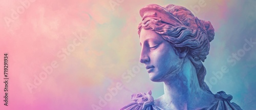 Obraz na płótnie Colorful Pastel Background Enhances Depiction Of An Ancient Greek Goddess Sculpture