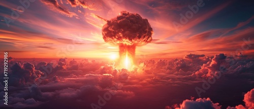 The Spectacular Formation Of A Mushroom Cloud From An Atomic Bomb Detonation. Сoncept Sunset Over The Ocean, Majestic Mountain Ranges, Serene Forest Landscapes, Vibrant Flower Fields photo