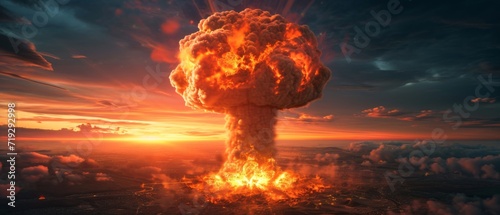 Dramatic Explosion Of An Atomic Bomb Creating A Mushroomshaped Cloud