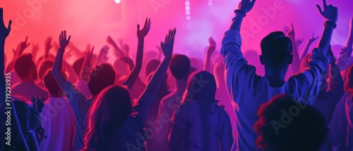Enthusiastic Concertgoers Move And Groove As Music Fills The Air. Сoncept Energetic Dance Moves, Musical Ecstasy, Crowd Sing-Alongs, Vibrant Stage Lighting, Breathtaking Performances