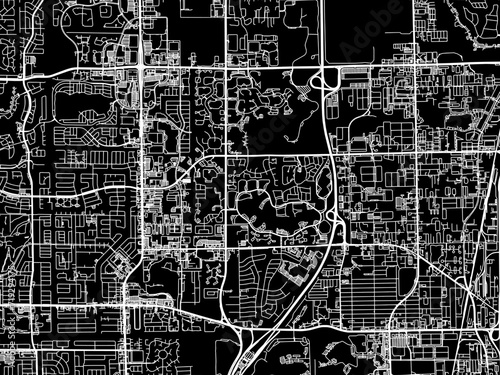 Vector road map of the city of Coconut Creek  Florida in the United States of America with white roads on a black background.