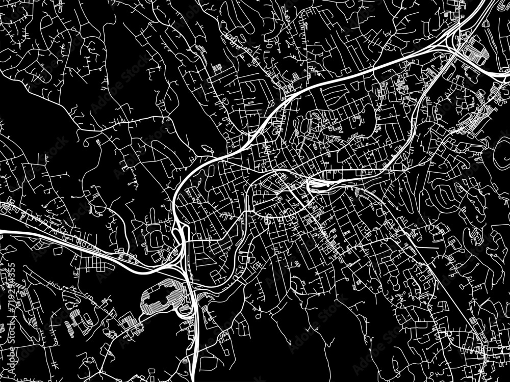 Vector road map of the city of Danbury  Connecticut in the United States of America with white roads on a black background.