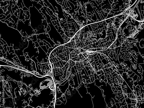Vector road map of the city of Danbury  Connecticut in the United States of America with white roads on a black background.