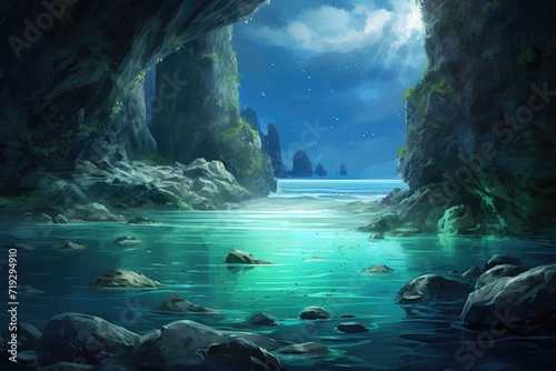 Whispers of the Night, Moonlit Sea Cave Fantasy