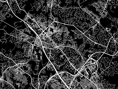 Vector road map of the city of Gaithersburg  Maryland in the United States of America with white roads on a black background.