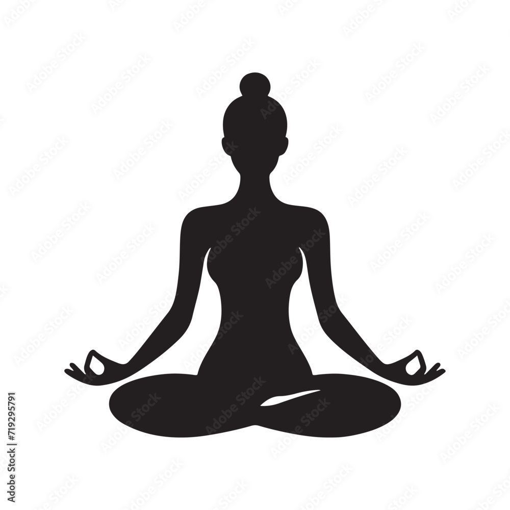 Tranquil Zenith: Silhouette of a Person Attaining Peak Serenity through Meditation Practice - Meditation Illustration - Relaxation Silhouette - Meditation Vector
