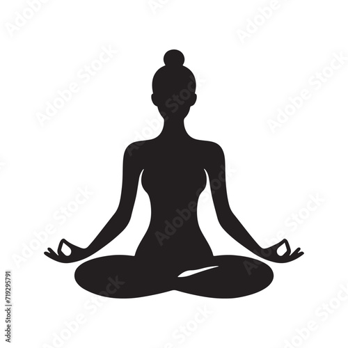 Tranquil Zenith: Silhouette of a Person Attaining Peak Serenity through Meditation Practice - Meditation Illustration - Relaxation Silhouette - Meditation Vector 