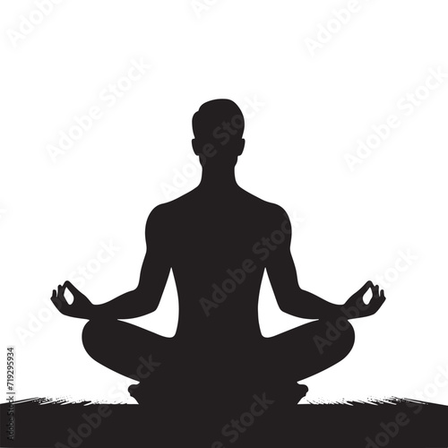 Contemplative Calm: Silhouette Depicting a Person Engaged in Serene Meditation Practice - Meditation Vector - Relaxation Silhouette - Meditation Illustration 