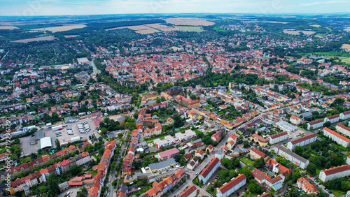 Aeriel view of the old town of the city Naumburg in Germany on a late spring day