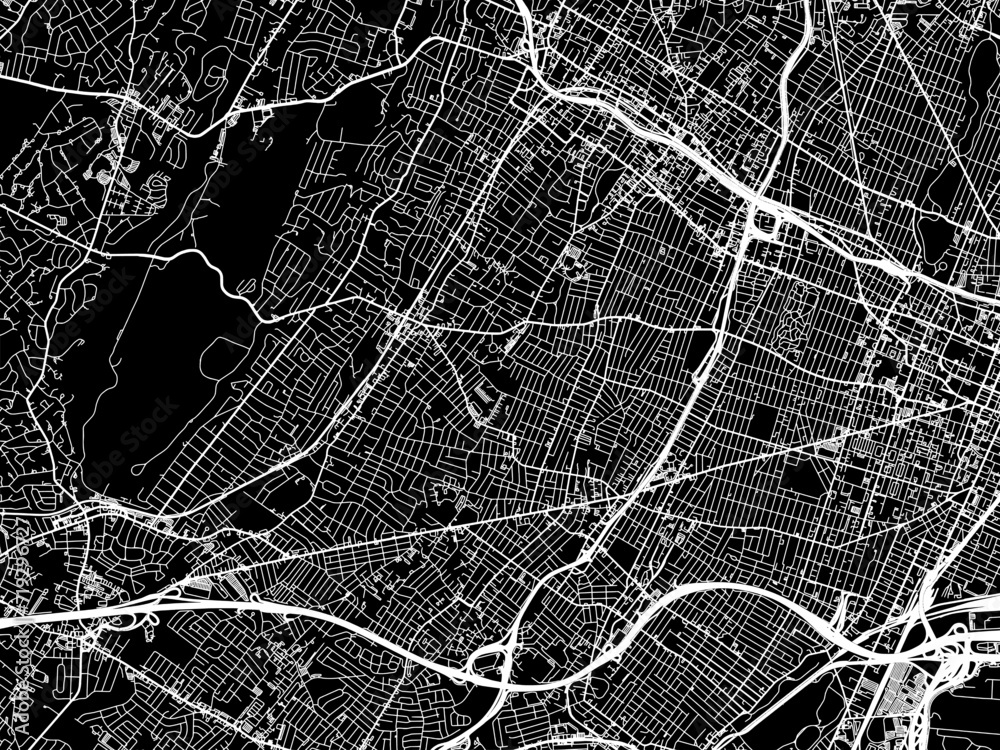 Vector road map of the city of Irvington  New jersey in the United States of America with white roads on a black background.
