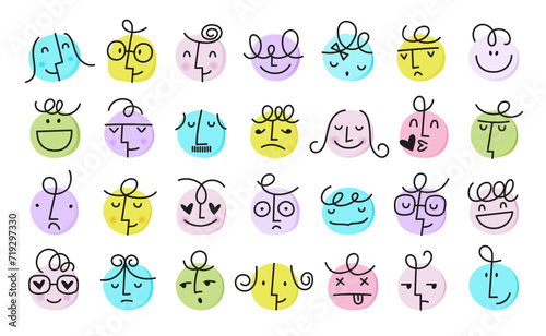 Groovy lovely funny faces stickers emoticons. Funky happy character in trendy retro 60s 70s cartoon style