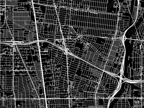 Vector road map of the city of Lynwood  California in the United States of America with white roads on a black background. photo