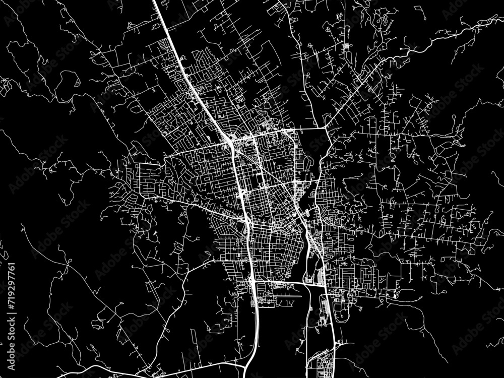 Vector road map of the city of Napa  California in the United States of America with white roads on a black background.