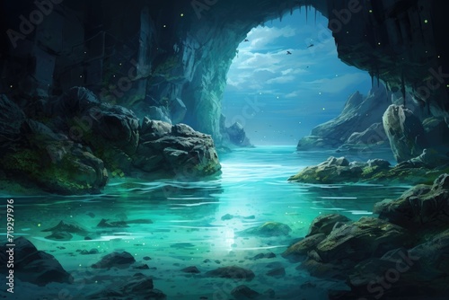 Moonlit Cave Along the Sea