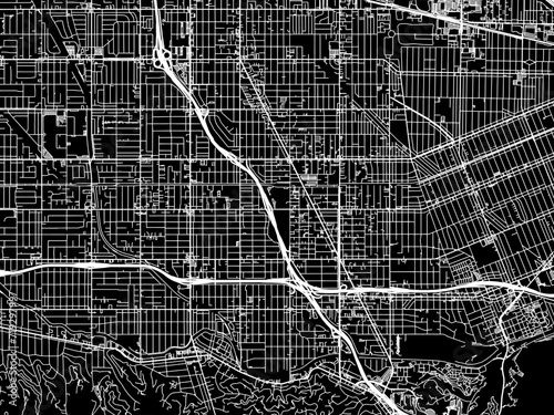Vector road map of the city of North Hollywood  California in the United States of America with white roads on a black background.