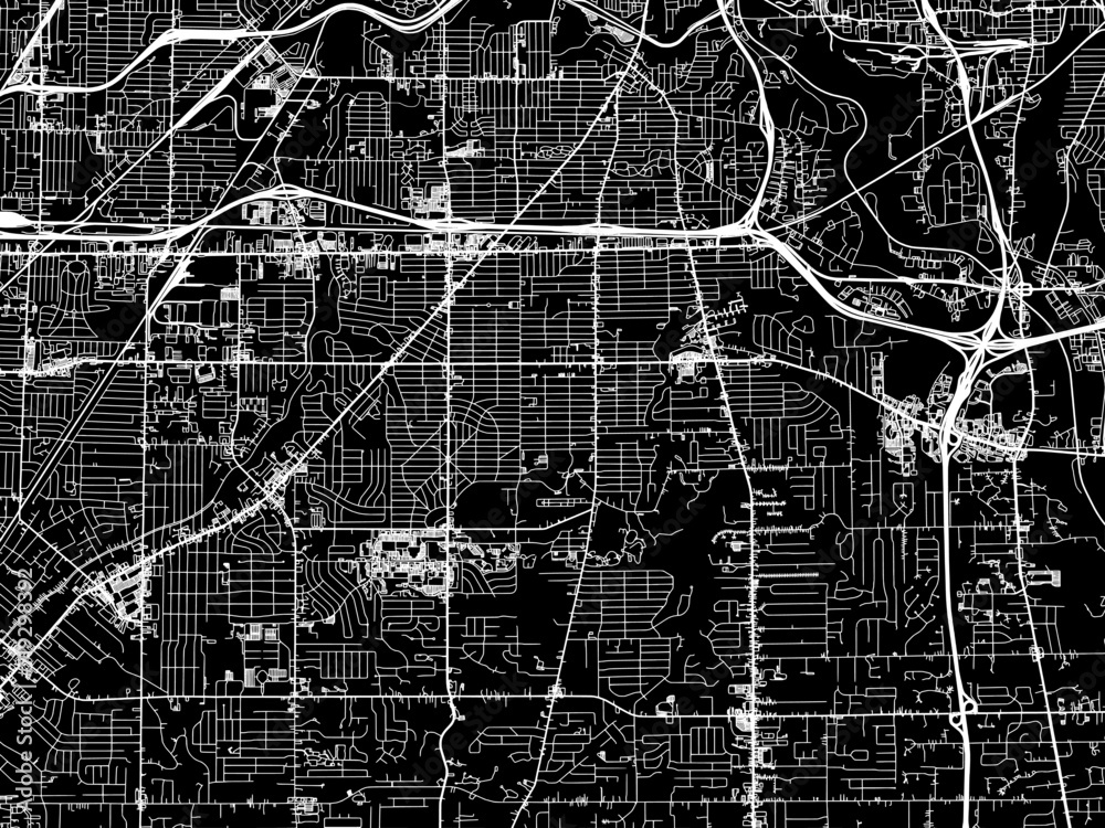 Vector road map of the city of Parma  Ohio in the United States of America with white roads on a black background.
