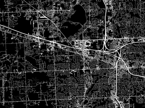 Vector road map of the city of Novi  Michigan in the United States of America with white roads on a black background.