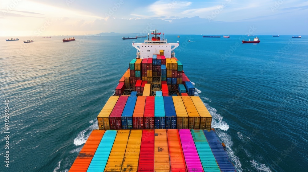 Colorful Cargo Containers on a Large Ship in Open Sea